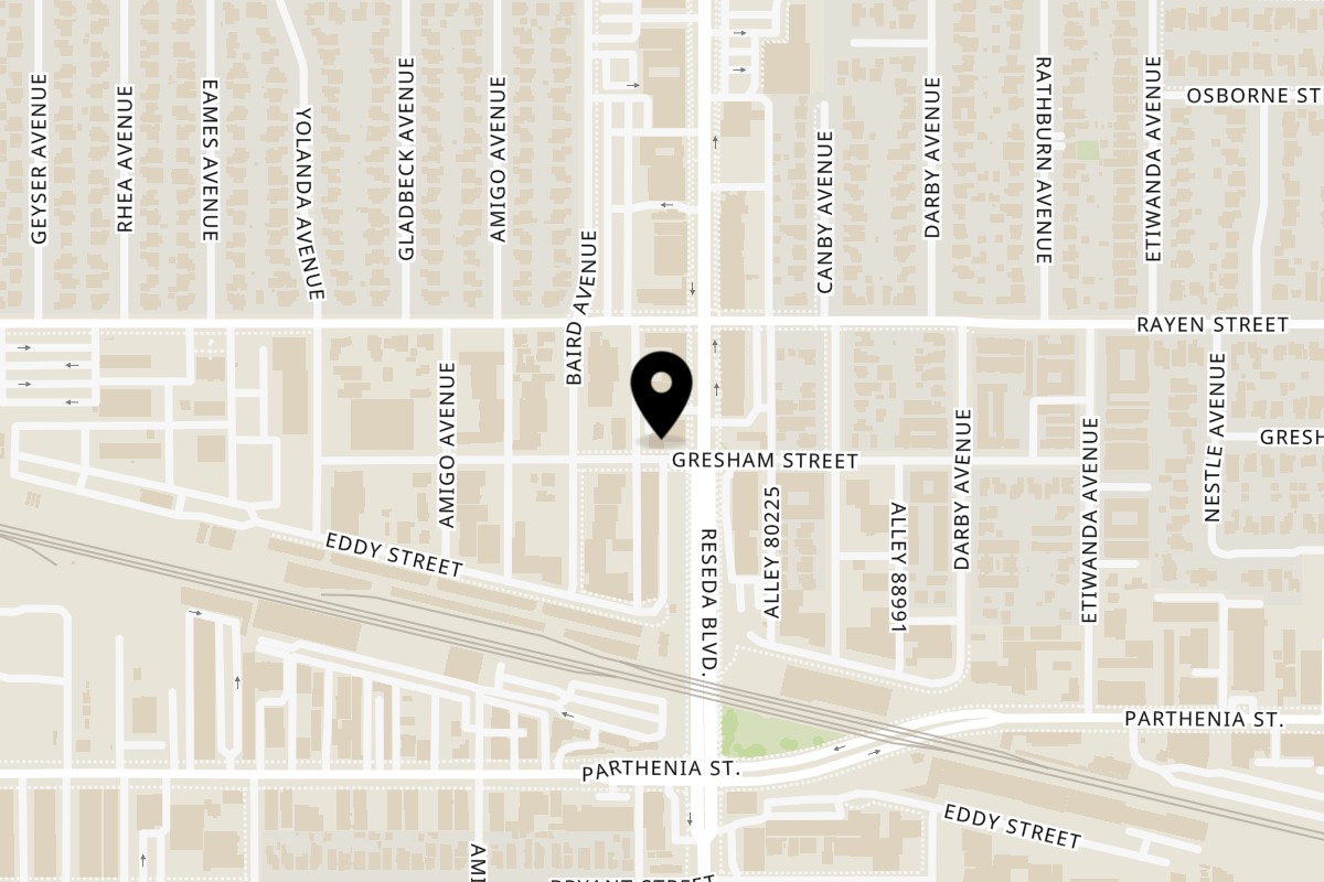 Map showing the location of Baja Subs Market & Deli on 8801 Reseda Blvd Ste A in Northridge